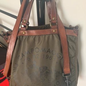 CAMPOMAGGI Green Nylon & Brown Leather Bag Unisex